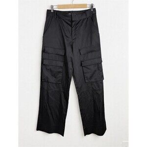 Zara Black Satin-Effect Wide-Leg Cargo Trousers Sz M Quiet Luxury Grunge Chic